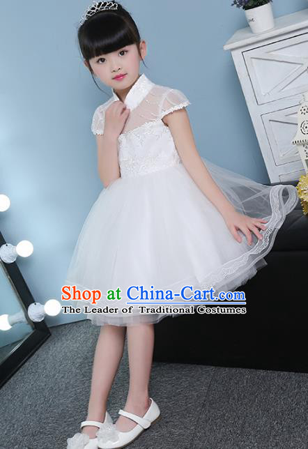 Children Models Show Costume Compere White Full Dress Stage Performance Clothing for Kids