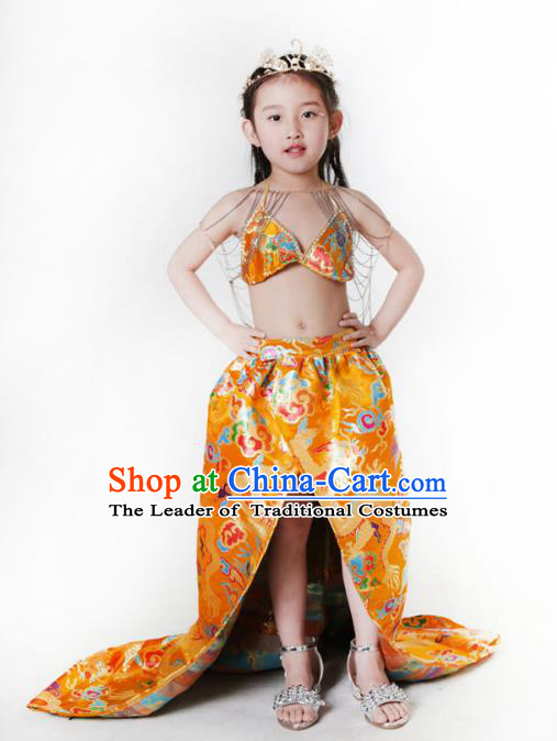 Children Models Show Costume Chinese Compere Full Dress Stage Performance Clothing for Kids