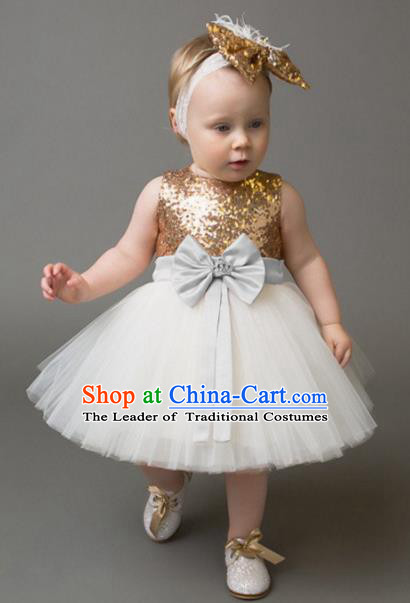 Children Models Show Costume Compere Golden Sequins Full Dress Stage Performance Clothing for Kids
