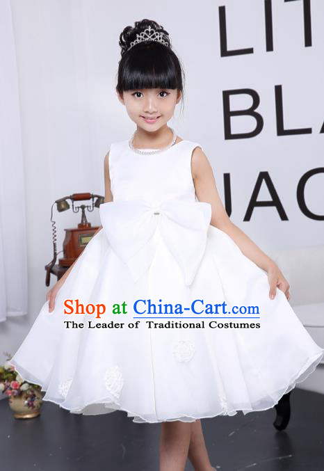Children Fairy Princess White Dress Stage Performance Catwalks Compere Costume for Kids
