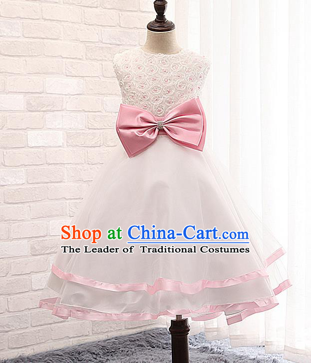 Children Fairy Princess Pink Bowknot Dress Stage Performance Catwalks Compere Costume for Kids