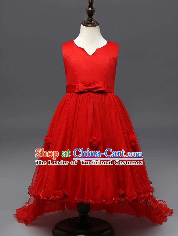 Children Fairy Princess Red Veil Dress Stage Performance Catwalks Compere Costume for Kids