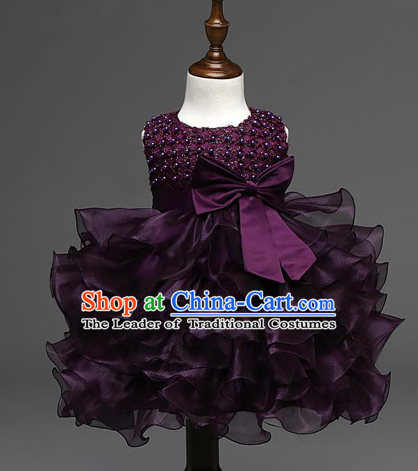 Children Fairy Princess Purple Bubble Dress Stage Performance Catwalks Compere Costume for Kids