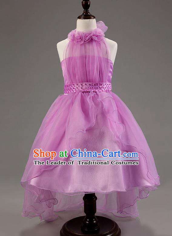 Children Modern Dance Princess Purple Mullet Dress Stage Performance Catwalks Compere Costume for Kids