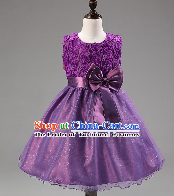 Children Modern Dance Princess Purple Rose Dress Stage Performance Catwalks Compere Costume for Kids