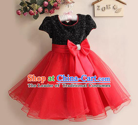 Children Modern Dance Red Bubble Dress Stage Performance Compere Catwalks Costume for Kids