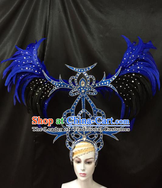 Brazilian Samba Dance Royalblue Ostrich Feather Hair Accessories Rio Carnival Roman Deluxe Headwear for Women