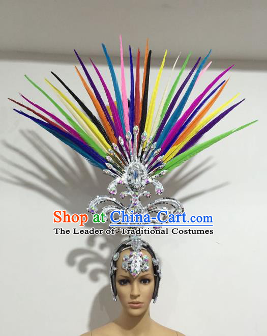 Brazilian Samba Dance Queen Hair Accessories Rio Carnival Colorful Ostrich Feather Deluxe Headwear for Women
