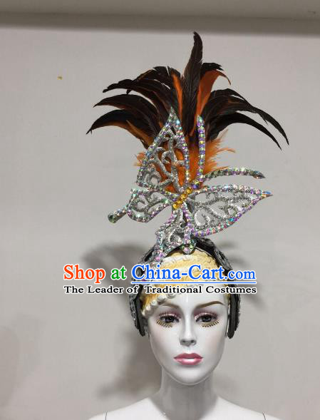 Brazilian Samba Dance Feather Hair Accessories Rio Carnival Catwalks Queen Butterfly Deluxe Headwear for Women