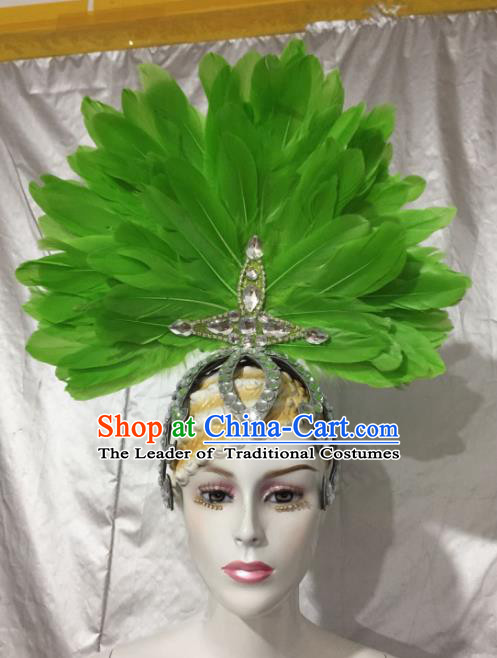 Brazilian Rio De Janeiro Carnival Green Feather Hair Accessories Samba Victorian Dance Hats for Women