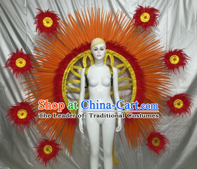 Top Grade Brazilian Carnival Samba Dance Orange Feather Angel Wings for Women