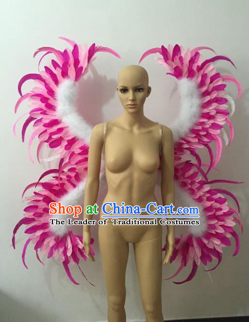 Custom-made Catwalks Props Brazilian Rio Carnival Samba Dance Pink Feather Wings for Women