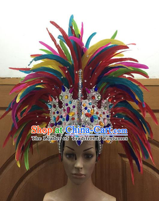 Handmade Samba Dance Hair Accessories Brazilian Rio Carnival Deluxe Colorful Feather Flowers Headdress for Women
