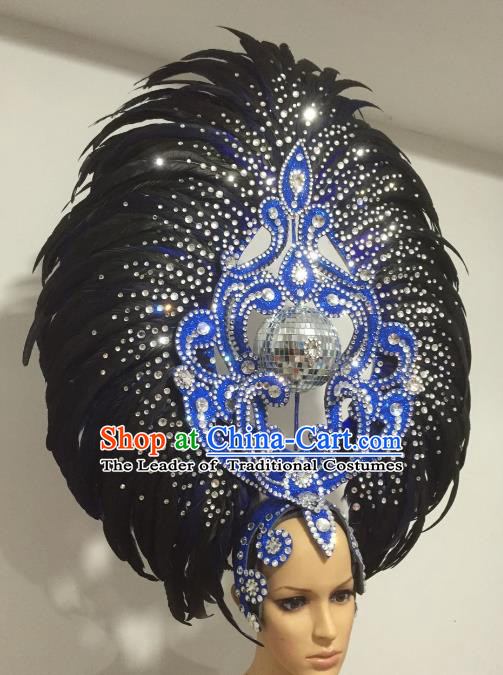 Black Feather Brazilian Carnival Headdress Rio Samba Dance Miami Catwalks Deluxe Hair Accessories for Women