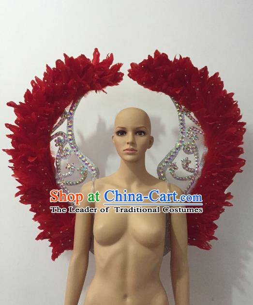 Brazilian Rio Carnival Samba Dance Props Catwalks Red Feather Wings for Adults