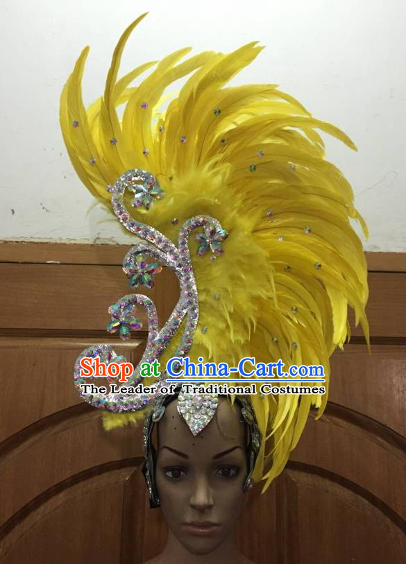 Deluxe Yellow Feather Customized Samba Dance Hair Accessories Brazilian Rio Carnival Headdress for Women