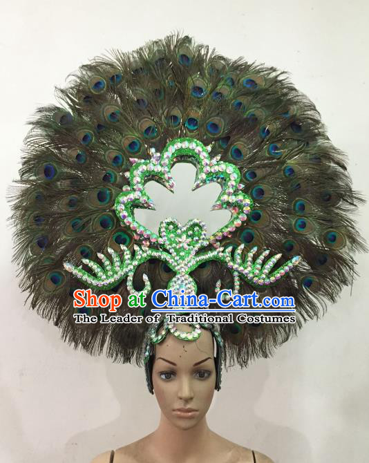 Customized Deluxe Peacock Feather Samba Dance Hair Accessories Brazilian Rio Carnival Headdress for Women