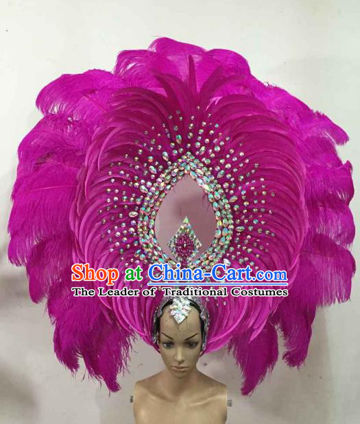 Professional Samba Dance Hair Accessories Brazilian Rio Carnival Rosy Feather Headdress for Women