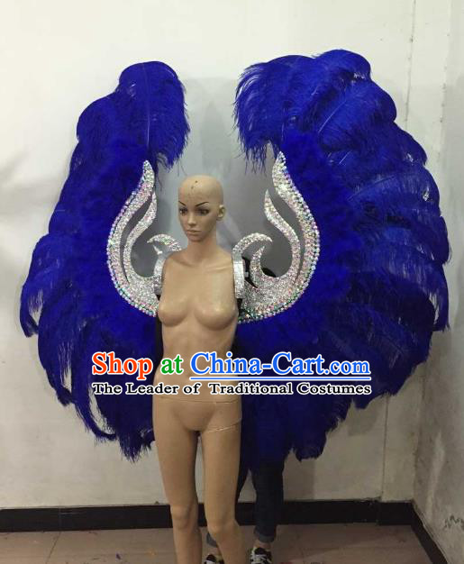 Custom-made Catwalks Props Brazilian Rio Carnival Samba Dance Royalblue Feather Deluxe Wings for Women