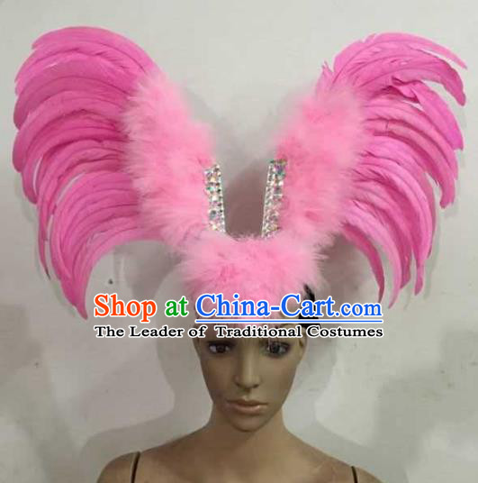 Professional Halloween Samba Dance Pink Feather Hair Accessories Brazilian Rio Carnival Headdress for Women