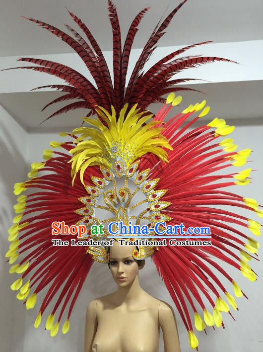 Professional Samba Dance Red Feather Hair Accessories Halloween Catwalks Brazilian Rio Carnival Headdress for Women