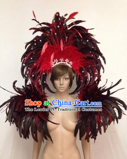 Customized Halloween Catwalks Props Brazilian Rio Carnival Samba Dance Feather Deluxe Shoulder and Headwear for Women