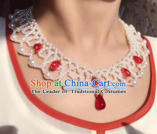 Handmade Chinese Traditional Accessories Hanfu Pearls Necklace Conophytum Pucillum for Women