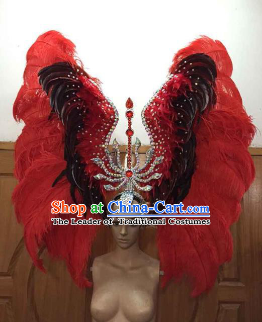 Professional Samba Dance Hair Accessories Brazilian Rio Carnival Red Feather Headdress for Women