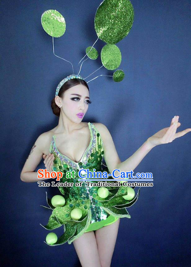 Top Grade Catwalks Green Costume Halloween Stage Performance Brazilian Carnival Clothing for Women