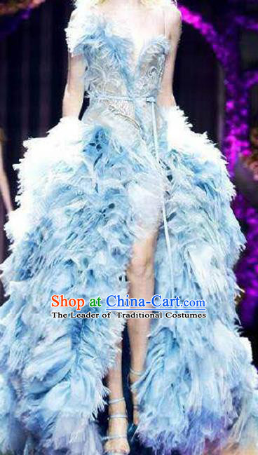 Top Grade Chinese Catwalks Costume Halloween Stage Performance Blue Dress Brazilian Carnival Clothing for Women