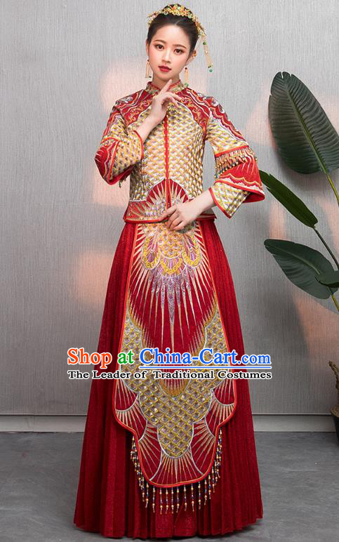 Traditional Chinese Embroidered Wedding Costumes Slim XiuHe Suit Ancient Bottom Drawer for Women