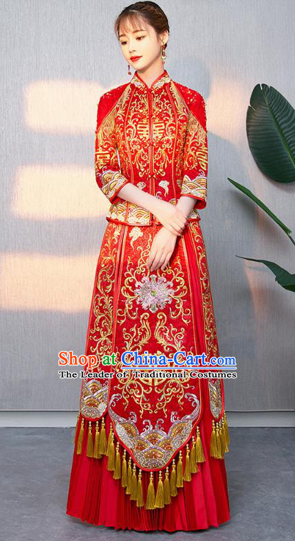Traditional Chinese Ancient Bottom Drawer Wedding Costumes Embroidered Peony XiuHe Suit for Women