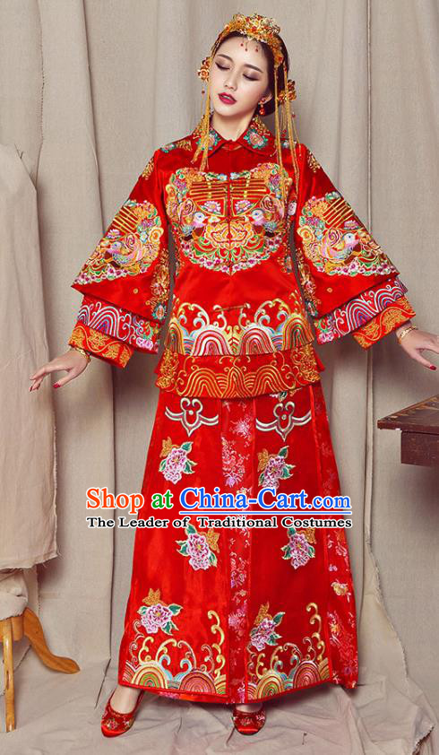 Traditional Chinese Embroidered Mandarin Duck XiuHe Suit Wedding Costumes Ancient Bottom Drawer for Bride