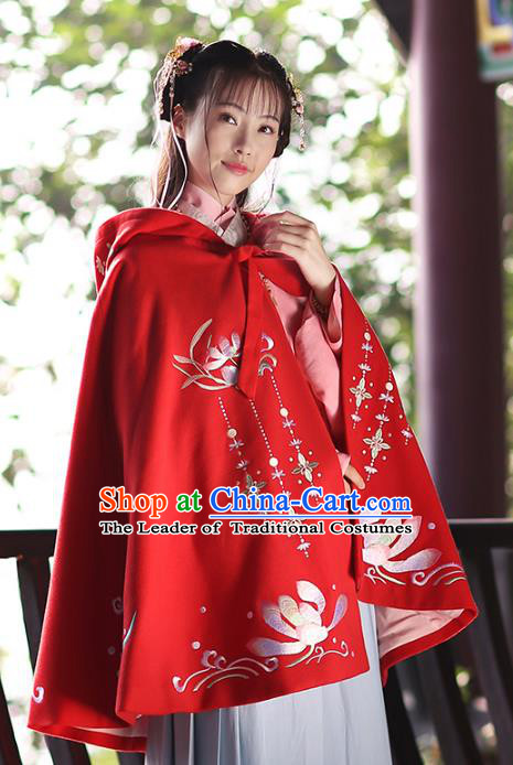 Ancient Chinese Ming Dynasty Princess Costume Embroidered Red Cloak for Women
