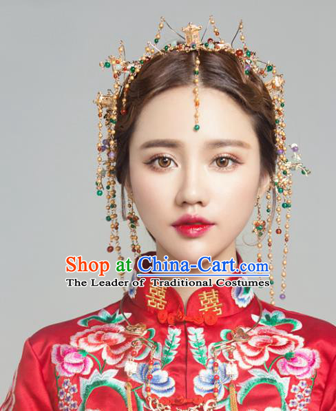 Top Grade Chinese Ancient Bride Hair Accessories Hairpins Phoenix Coronet Complete Set for Women