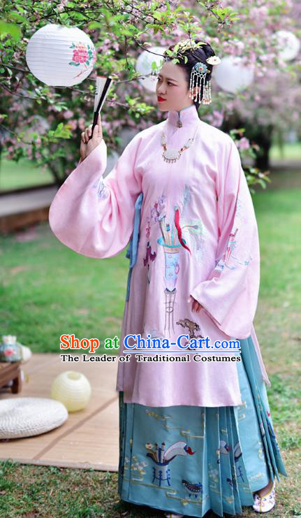 Chinese Ming Dynasty Young Lady Costume Ancient Princess Embroidered Hanfu Dress for Women