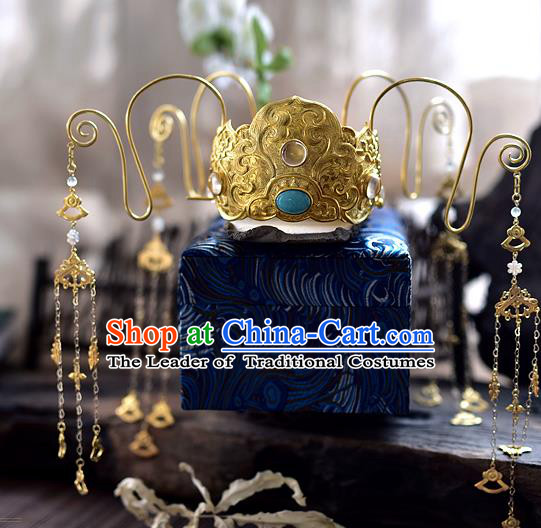 Chinese Traditional Hair Accessories Golden Phoenix Coronet Ancient Empress Hairpins Headwear for Women