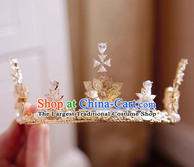 Top Grade Wedding Bride Hair Accessories Princess Crystal Hair Clasp Golden Royal Crown for Women