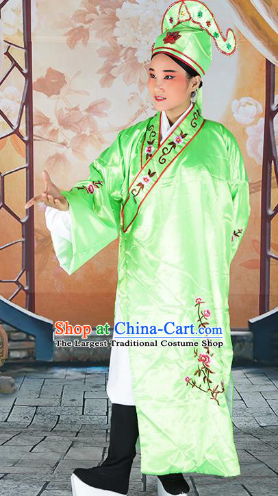 Professional Chinese Beijing Opera Costumes Peking Opera Gifted Scholar Green Robe and Hat for Adults