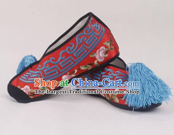 Chinese Traditional Beijing Opera Red Embroidered Shoes Peking Opera Diva Blood Stained Shoes for Women