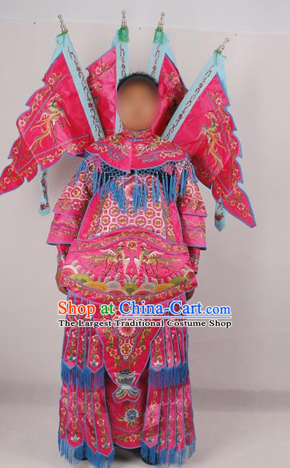 Professional Chinese Peking Opera Female General Mu Guiying Embroidered Rosy Costumes for Adults
