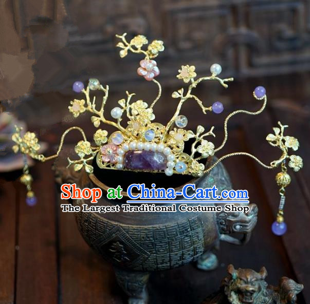 Chinese Handmade Ancient Hair Accessories Ancient Hanfu Purple Crystal Hairpins for Women