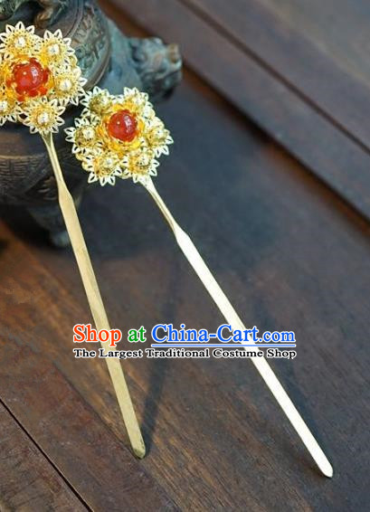 Chinese Handmade Ancient Hair Accessories Ancient Hanfu Golden Flower Hairpins for Women