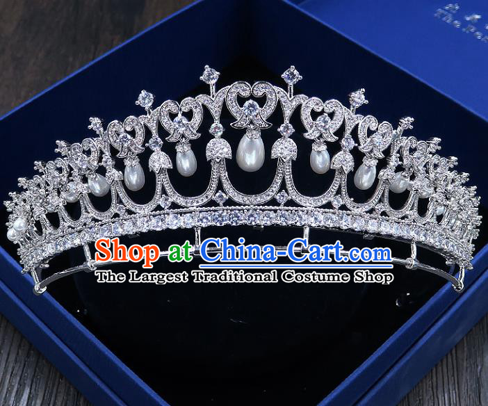 Handmade Baroque Bride Baroque Zircon Pearls Royal Crown Wedding Queen Hair Jewelry Accessories for Women