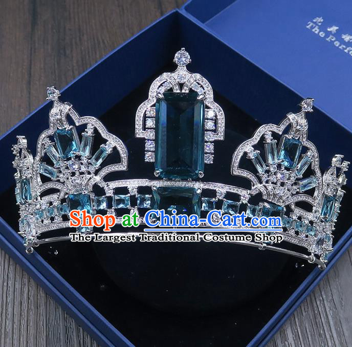 Handmade Baroque Bride Baroque Green Crystal Royal Crown Wedding Queen Hair Jewelry Accessories for Women
