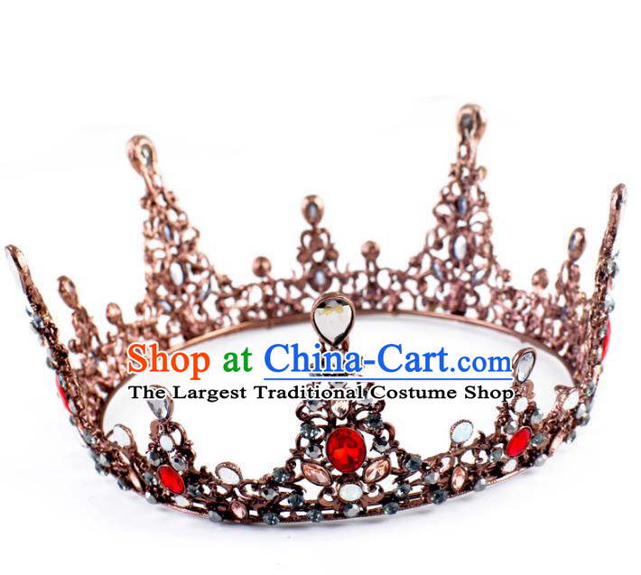 Handmade Baroque Queen Crystal Round Royal Crown Wedding Bride Hair Jewelry Accessories for Women