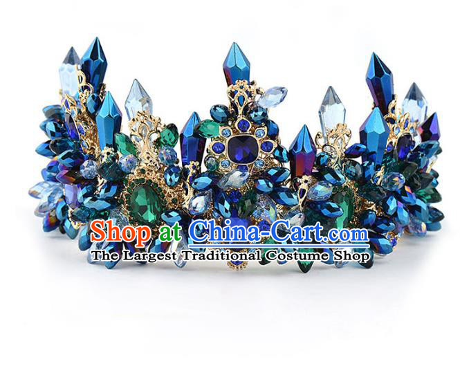Handmade Baroque Bride Baroque Blue Crystal Royal Crown Wedding Queen Hair Jewelry Accessories for Women