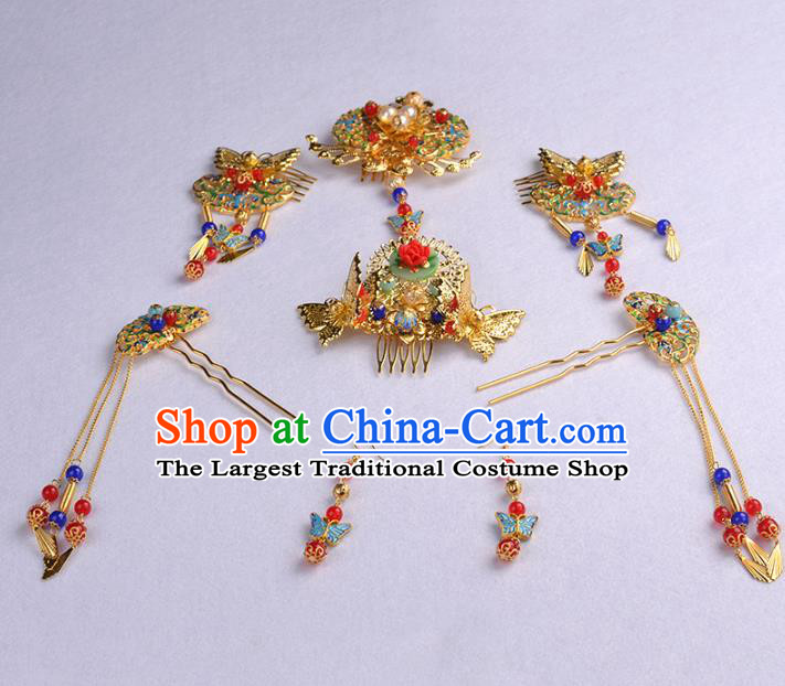 Chinese Ancient Handmade Blueing Tassel Hairpins Bride Hair Accessories Hair Clip Headwear for Women