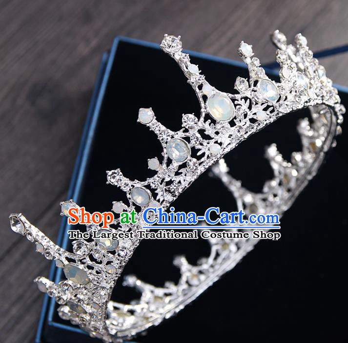 Top Grade Handmade Wedding Baroque Queen Opal Round Royal Crown Bride Hair Jewelry Accessories for Women