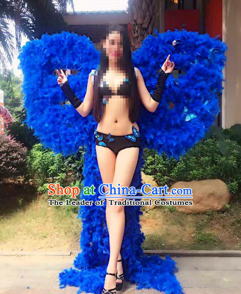 Top Grade Catwalks Miami Deluxe Royalblue Feather Wings Stage Performance Model Show Customized Wings for Women